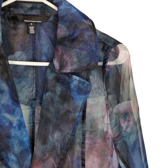 WHBM White House Black Market S Sheer Floral Duster Jacket Topper Blue Purple - Picture 4 of 13